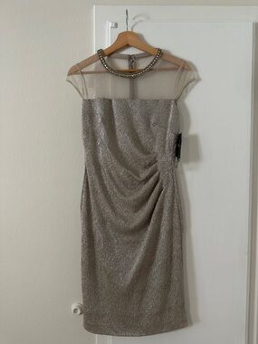 Lauren Ralph Lauren Silver Beaded-Neck Midi Dress